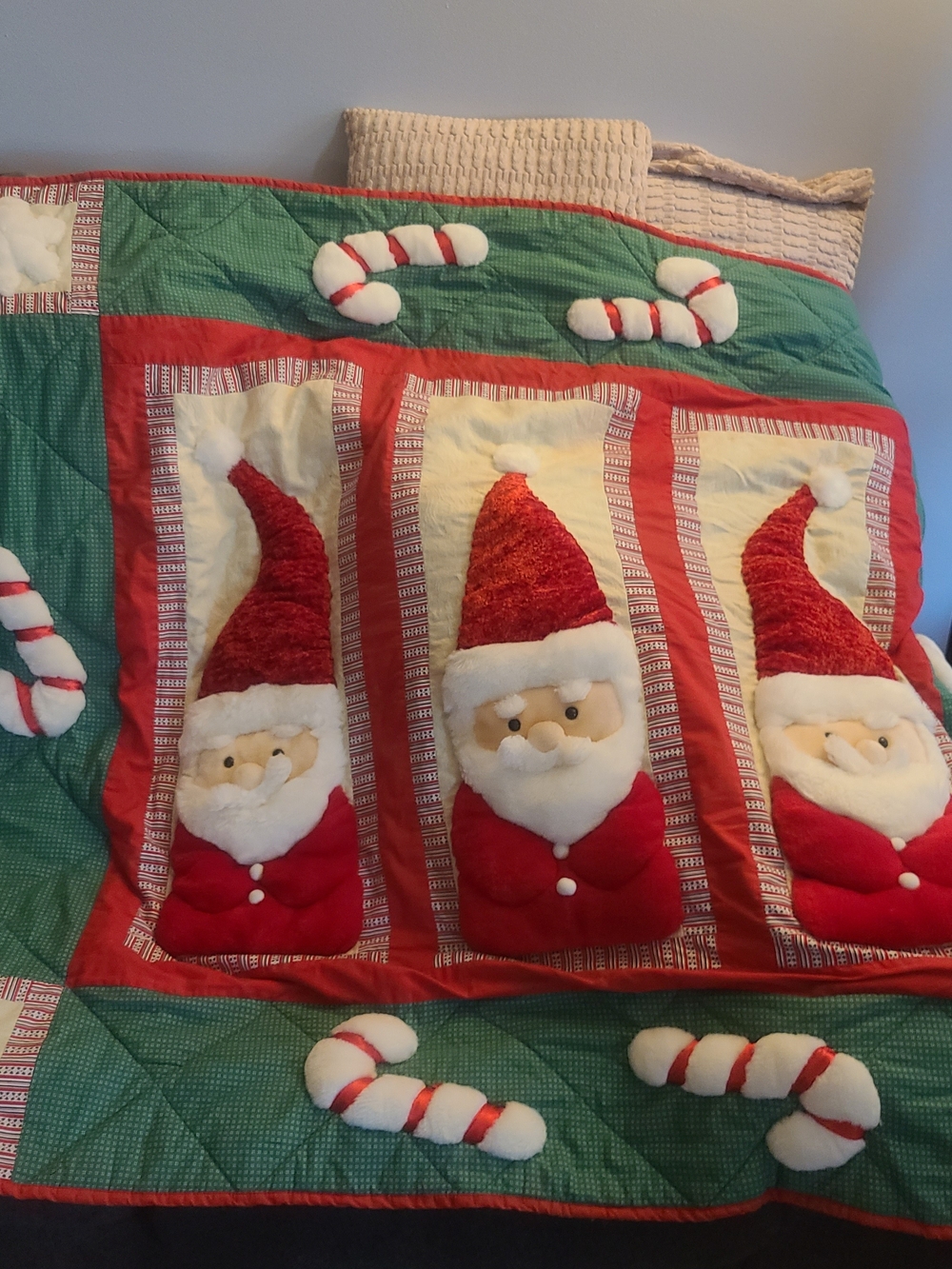 Festive Santa Patchwork Holiday Throw - Red & Green